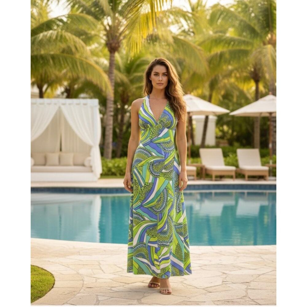 Tina Turk Tropical Abstract Print Maxi Dress Size Large